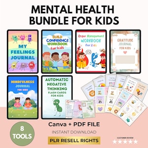 Offre groupée sur la santé mentale pour les enfants avec droits de revente DPP, journal Mindfulness, cahier d'exercices sur la colère, habiletés d'adaptation, ensemble de régulation des émotions, Canva