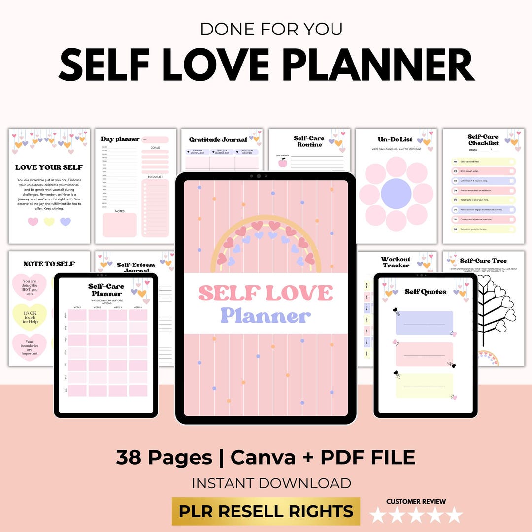 Self Love Printable Planner and Workbook With PLR Resell Rights, Self ...