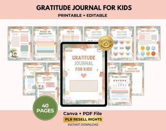 Gratitude Journal for Kids, Mindfulness Activities Workbook, Happiness, Mood, Feelings Emotions, Canva + PDF, PLR