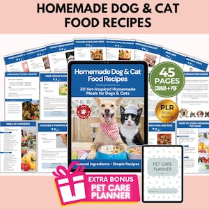 Livre de recettes d'aliments faits maison pour chiens et chats, 30 recettes pour animaux de compagnie, livre de recettes de friandises pour chiens, droits de revente DPP, modèle Canva modifiable + PDF