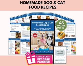 Homemade Dog Food & Cat Food Recipe Book, 30 Pet Recipes, Dog Treat Cookbook, PLR Resell Rights, Editable Canva Template + PDF