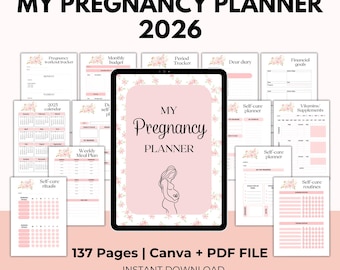 2026 Digital Pregnancy Planner, New Mom Binder, Canva + PDF, PLR Resell Rights