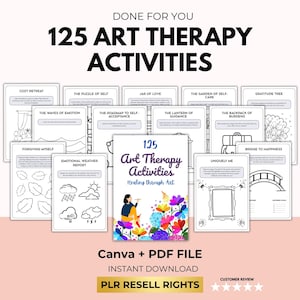 Art Therapy Activities For Mental Health, Self Esteem, Therapy Social Work, 125 Therapeutic Worksheets, Therapy Workbook, PLR Resell Rights
