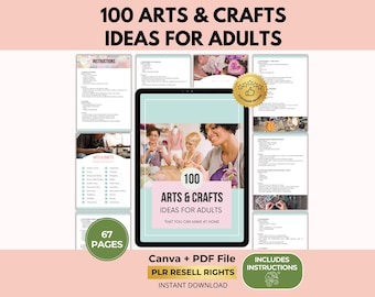 Arts & Crafts Ideas Ebook for Adults with PLR Resell Rights, DIY Hobbies, Canva + PDF