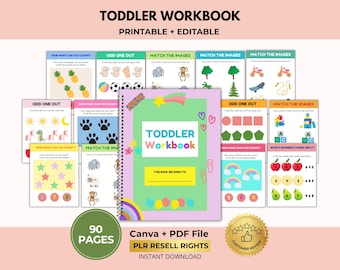 Cuaderno de actividades para niños pequeños con derechos de reventa PLR, aprendizaje Montessori, libro de jardín de infantes Canva + PDF