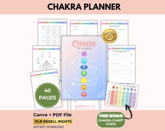 Chakra Planer and Guide, Awakening Journal, Sieben Chakren Diagramm Poster, Canva + PDF, PLR Resell Rechte