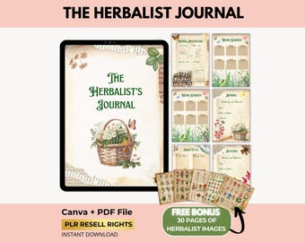 Modelo de Diário de Herborista com Direitos de Revenda PLR, Planejador de Jardim de Ervas, Páginas de Farmácia, Canva + PDF