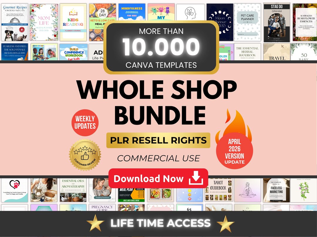 PLR Whole Shop Bundle, 10.000+ Editable Canva Templates & Digital ...