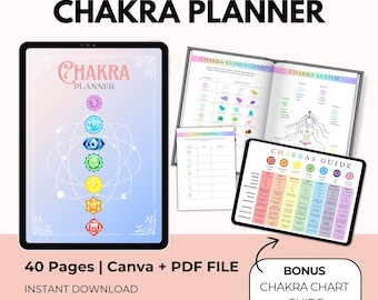 Chakra Planner: Journal, Worksheet, Guide Chart (Canva + PDF File)