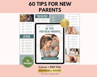 New Parents Tips Ebook with PLR Resell Rights, 60 Baby Care Parenting Resources, New Mom Hacks, Canva + PDF