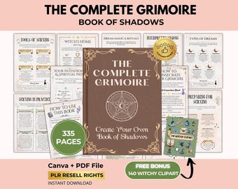 The Complete Grimoire, Book of Shadows, Witchcraft Pages & Dividers, Canva + PDF, PLR Resell Rights