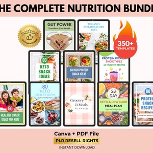 Nutrition Bundle, Keto and Protein Recipes, Meal Plan, Food Chart, Canva + PDF, PLR Resell Rights imagen 1