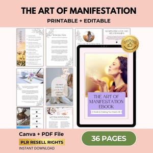 The Art of Manifestation Guide, Law of Attraction Digital Book, Self Development, Canva + PDF, PLR Resell Rights