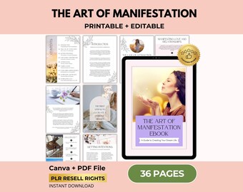 The Art of Manifestation Guide, Law of Attraction Digital Book, Self Development, Canva + PDF, PLR Resell Rights