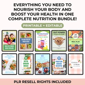 Nutrition Bundle, Keto and Protein Recipes, Meal Plan, Food Chart, Canva + PDF, PLR Resell Rights imagen 9