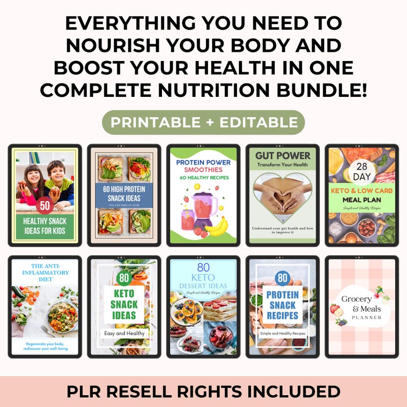 Nutrition Bundle, Keto and Protein Recipes, Meal Plan, Food Chart, Canva + PDF, PLR Resell Rights imagen 9