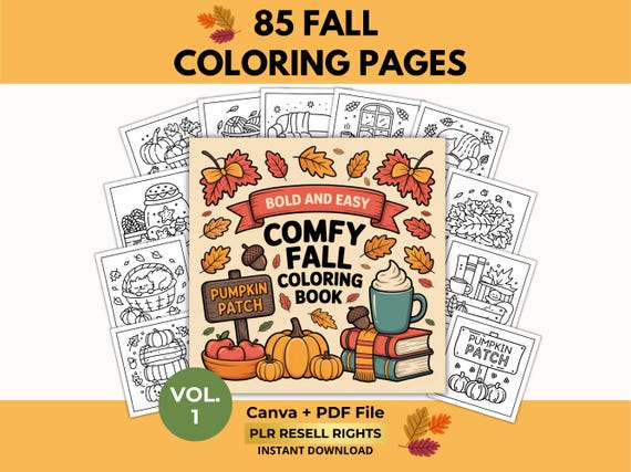 Fall Coloring Pages, Autumn Coloring Book for Kids, Autumn Activities, Canva + PDF, PLR Resell Rights
