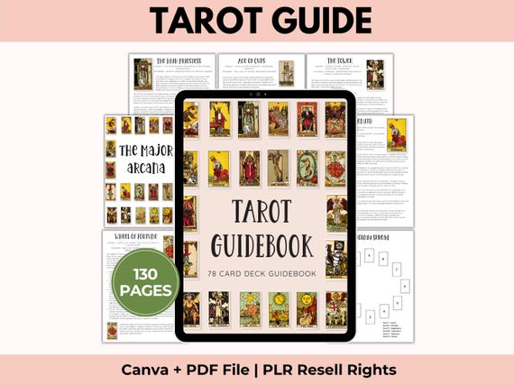 Tarot Guidebook for Beginners, Card Meanings, Reading, Spreads, Cheat Sheets, Learn Tarot, Printable, PLR Resell Rights, Canva