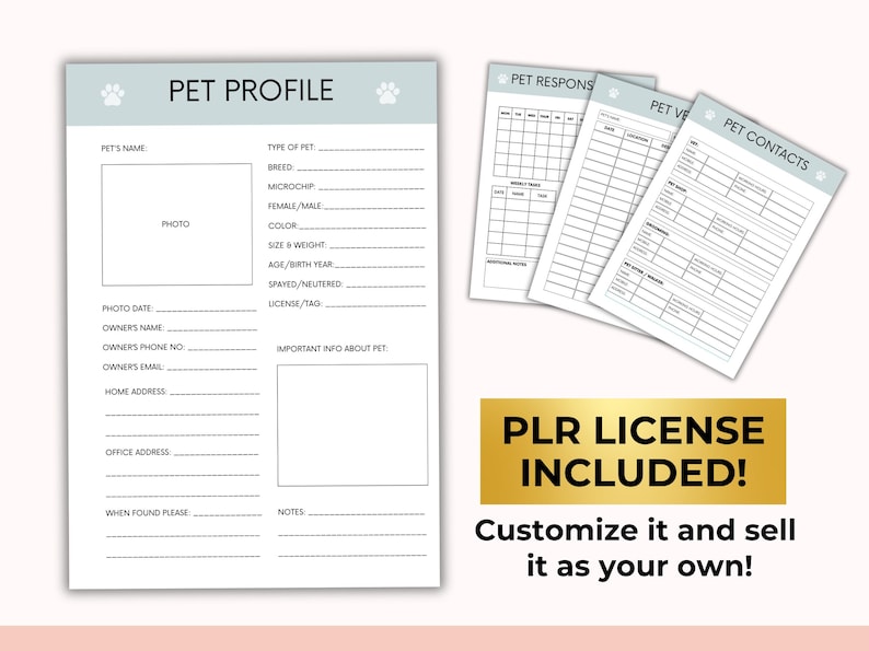 Digitale huisdierverzorgingsplanner met PLR-doorverkooprechten, gezondheidstracker, medische planner, canva + pdf afbeelding 6
