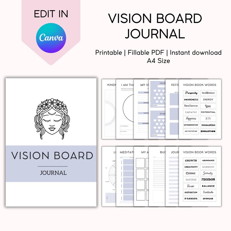 Vision Board Journal, Dream Manifestation, Law of Attraction, Goal Planning, Canva + PDF, PLR Resell Rights image 5