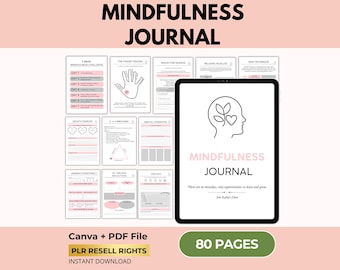 Mindfulness Journal, Anxiety & Mental Health Workbook, Canva Template + PDF, PLR Resell Rights