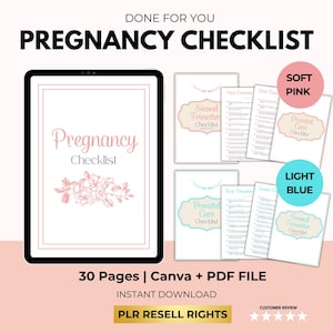 Pregnancy Checklist Planner with PLR Resell Rights, First Time Mom, Canva + PDF image 1