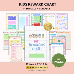 Editable Kids Chore Chart Bundle, School, Reward, Allowance, Daily Checklist, Weekly Chores, Responsibility, Behavior, Consequences, Letter