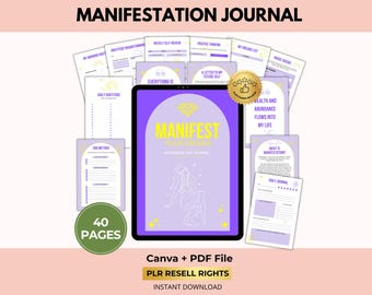 Diario y cuaderno de ejercicios de manifestación con derechos de reventa PLR, Ley de la Atracción, Canva + PDF