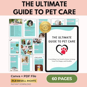 eBook Guida alla cura degli animali domestici con diritti di rivendita PLR, consigli su salute, toelettatura e addestramento, Canva + PDF