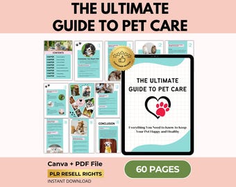 Pet Care Guide eBook with PLR Resell Rights, Health, Grooming, and Training Advice, Canva + PDF