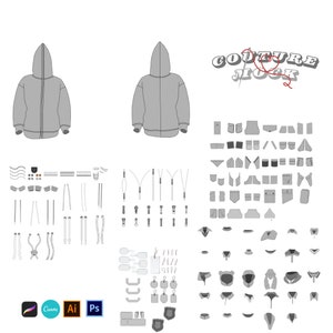 Hoodie zipper streetwear custom mockup vector, hoodie zipper template vector, mockup attachments pack digital download, clothing pack vector