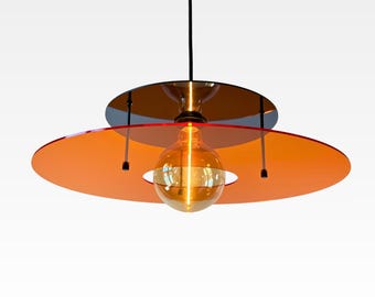 Large Orange Pendant: Acrylic Space Age Lamp, Mid Century Modern Ceiling Light