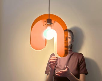 Orange Wavy Pendant Lamp | Acrylic Light Shade, Sculptural Ceiling Light