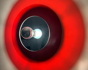 Red Acrylic Wall Light: Mid Century modern lamp - Space Age Round Sconce
