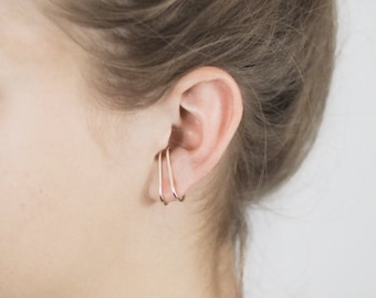 Double Earlobe Cuff -  heavy duty ear cuffs no piercing earrings minimalist ear cuff sterling silver cuffs 14k gold filled