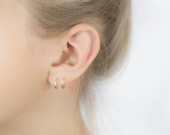 Créole deux en un en or massif 14 carats - créoles en spirale, créoles en spirale en or, boucles d'oreilles doubles piercing, boucles d'oreilles piercing cartilage