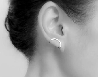 Épingle d'oreille pliée, grimpeur d'oreille en argent, épingle d'oreille, boucle d'oreille unique contemporaine, boucles d'oreilles tendance