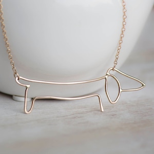 Dachshund Necklace -Dachshund gift, in silver and gold, wearable Picasso art, weiner dog necklace, Pet Jewelry 7-1