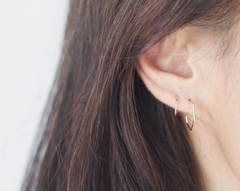 New Two-In-One Hoop - hexagon and round hoops in one, small spiral Hoop, multispiral earrings, silver gold double piercing