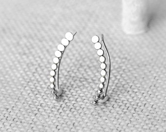 Dotted Ear Pins - PAIR - silver ear climbers silver ear pins contemporary unique earrings caterpillar ear pins