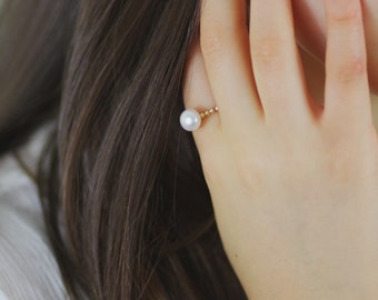 Stackable Pearl Ring Sets-  freshwater button pearl ring and beaded goldfilled ring