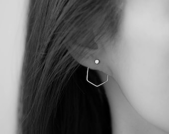 Honeycomb Ear Jacket Earrings With A Dot - Pair - hexagon front back earrings double earrings two sided earrings ear beehive climbers