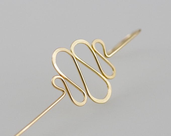 Featured listing image: 14K SOLID GOLD Bar Ear Cuff - River - 14k yellow gold  ear cuff gold bar ear pin  bar earrings  ear climbers  solid gold
