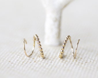 Fancy Gold Two-In-One Hoop -  14k gold filled cartilage earring, multi-spiral piercing, double piercing, gold cartilage piercing