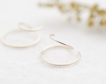 14k Solid Gold New Two-In-One Hoop, Gold Two-In-One Hoop, multi spiral piercing, silver gold double piercing
