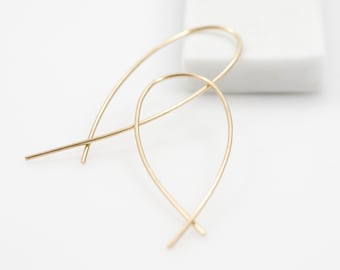 L For Love Hoops -  PAIR - elongated gold loop hoops loop threader earrings open hoops earrings contemporary earrings  s
