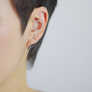 TimeAwaySale -Bar Ear Cuff - Circle - sterling silver ear pin gold bar ear pin bar earrings ear climbers silver ear pin  s women under 50