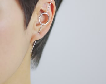Bar Ear Cuff - Circle - sterling silver ear pin gold bar ear pin bar earrings ear climbers silver ear pin  s women under 50