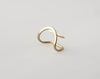 Solid 14k Gold Folded Ear Pin - 14k yellow gold ear climber gold ear crawler contemporary earring summer trendy earring