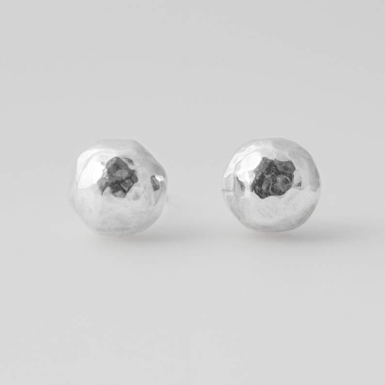 Silver Ball Stud Earring 8mm large ball stud earrings, silver earrings, hammered sterling silver ball stud earrings, 0001 image 2